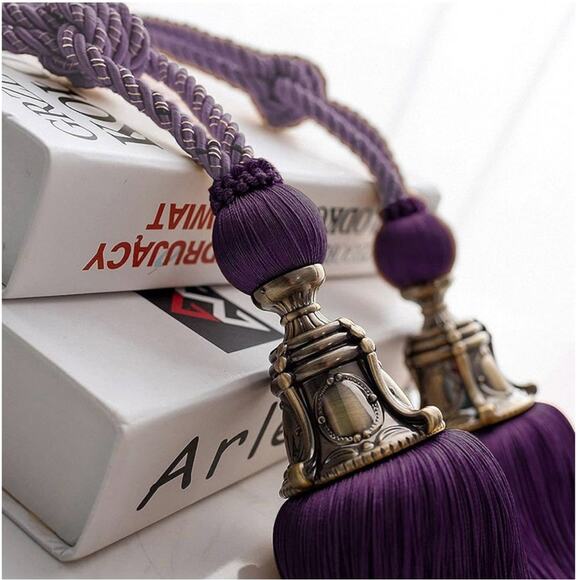 2 Melodieux Decorative Curtain Tiebacks Antique Bell Tassels Holdbacks Purple - Picture 4 of 4